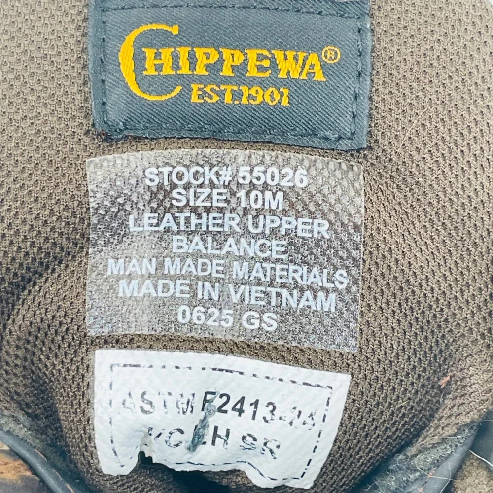 Chippewa 55026 Mens Brown Leather Logger Work Boots Size 10M ASTM F2413-11